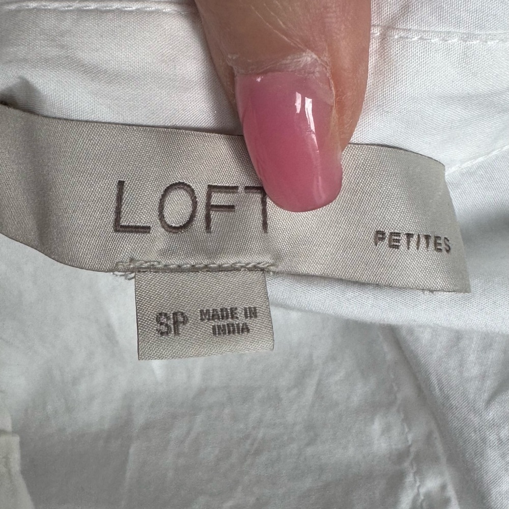 LOFT White Button-Up Crop Blouse Shirt - Picture 9 of 11